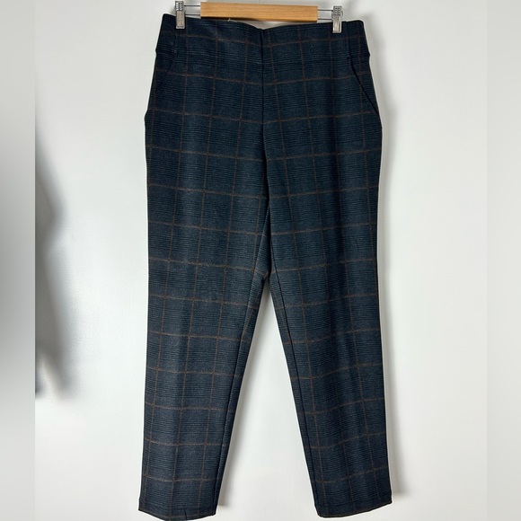 Max Studio Ankle Length Charcoal/Camel Plaid Pants Size L - Picture 1 of 6
